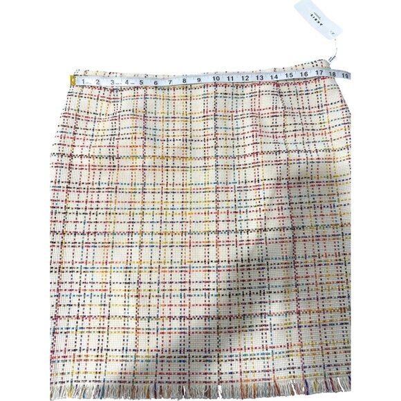 Akris Punto Lurex Fringed Hem Tweed Skirt Cream Multicolor Career US Size 12 NEW - Picture 7 of 11